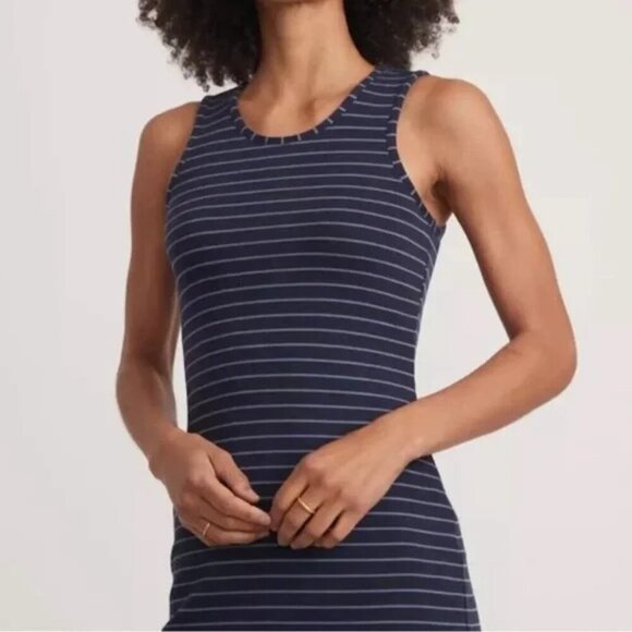 Marine Layer Dress Lexi Daytime Midi Medium Weight Ribbed Blue Stripes Size Larg - Picture 1 of 12